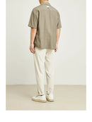 Short Sleeve Shirts Men Summer Camp Collared Patch Pocket Lyocell Minimalist Vintage Shirt