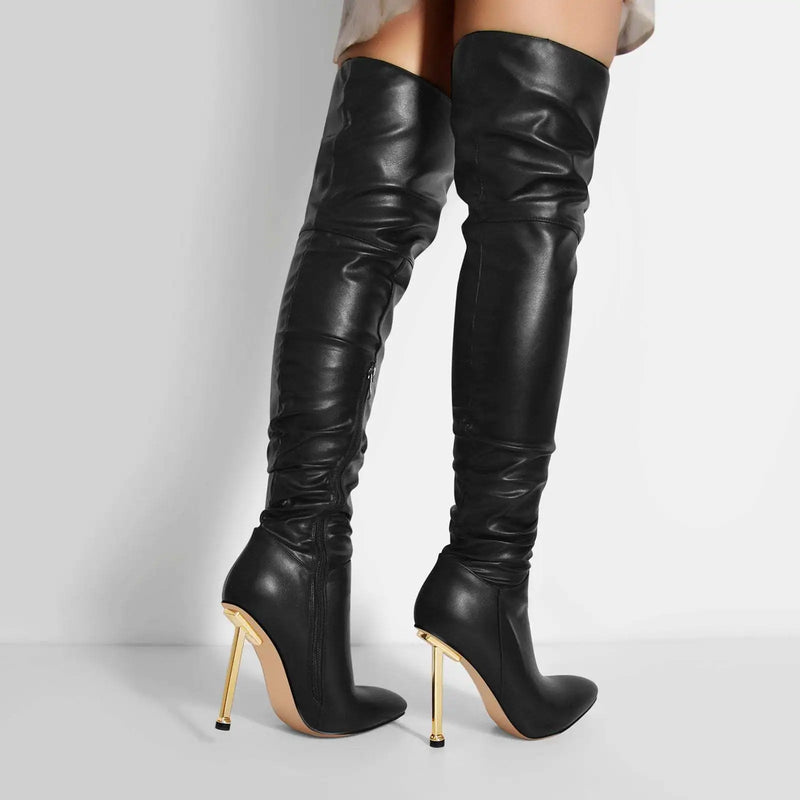 Pointed Toe Thin High Over The Knee Woman Boots Black Stiletto Shoes Winter Long Boots Shoes Solid