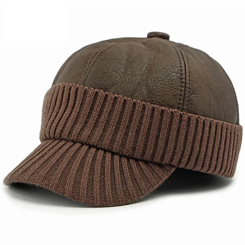 Leather Cap Thick Warm Winter Baseball Cap Men Baseball Hats Snapback Earflap Cap Hats with Ear Flap