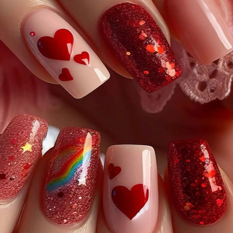 Flower Full Cover Nail with Pearl Design Mid-length Ballet False Nails Press on Square Fake Nail Tip
