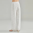 Pearl White Double Layer Natural Waist Lightweight Breathable Silk Straight Leg Pants