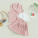 Citgeett Summer Kids Baby Girl Outfit Casual Camisole Elastic Pleated Skirt and Sleeveless Jacket Set Clothes