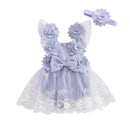 0-24M Infant Baby Girl Romper Dress Sleeveless Bow Flower Lace Tulle Dress Bodysuit Headband Newborn Summer Outfits