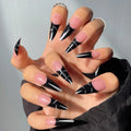 24Pcs/set French Oval Simple Manicure with Orange Irregular Edges Designs Acrylic Nails Flowers Vitality Nail Tips Art