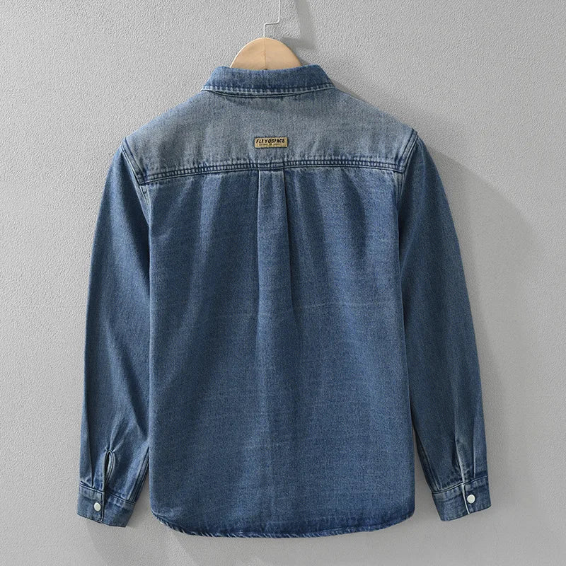 Spring Fall Denim Shirt Men Streetwear Jean Shirts Causal Loose Snap