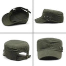 Washed Cotton Army Cap – Adjustable Flat Top Visor Hat