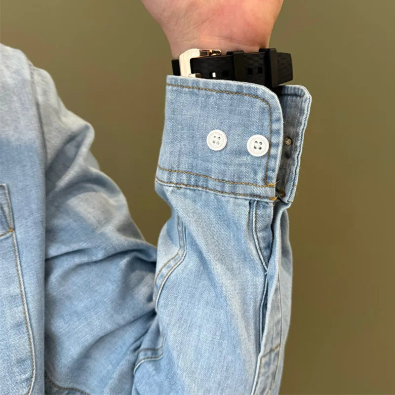 Denim Shirt Long Sleeve Shirt Retro Shirt British Versatile Casual Shirt