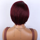 Mannequin head with burgundy wig on a white background, Obroi