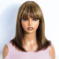 Short Straight Hair Bob Wigs Human Hair Wig With Bangs for Women Brown Honey Bob Wig