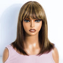 Short Straight Hair Bob Wigs Human Hair Wig With Bangs for Women Brown Honey Bob Wig