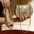 Elegant Women's High Heel Shoes and Rhinestone-Embellished Bag Set - Perfect for Any Occasion