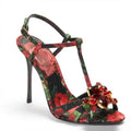 Women Rhinestone Flower Heel Sandals Floral Satin Ankle Strap Stiletto Elegant Sandals