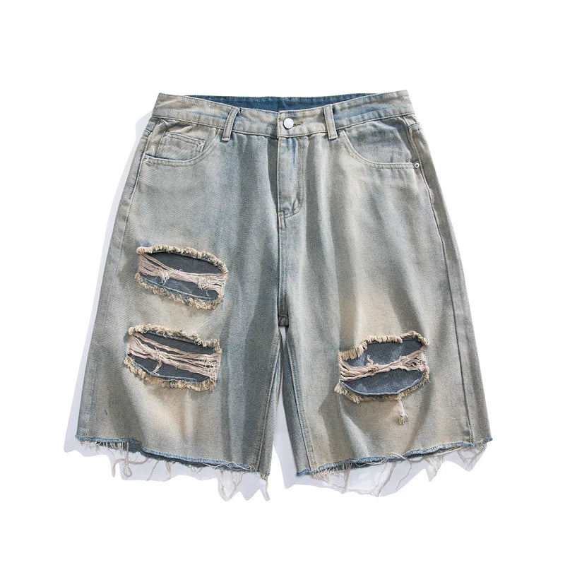 Summer Straight Ripped Men Jeans Casual Loose Denim Shorts