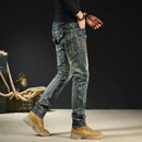 Jeans for Men Motorcycle Slim Fit Trousers Straight Retro Casual