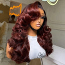 Black Roots Ombre Body Wave Wig Frontal Human Hair Wigs Dark Ruby Red Front Wig Pre Plucked