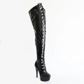 Boots Women Black Side Zipper Thin High Heels Round Toe Front Strap Lace Up Platform Thigh Boots