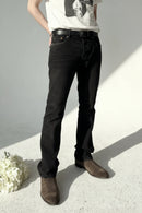 Spring Autumn Men Tide Dark Flared Jeans Washed Distressed Denim Pants