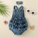 Embroidered Baby Girl Romper with Lace Trim Footless Crawling Suit Children