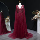 Evening Dress with Cape Sleeve Beaded Women's Formal Prom Gown Custom