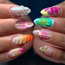 Crystal Stripes Fake Nails Press On Acrylic Nails Long Almond Flash Gradient Blush French False Nails Decor Wearable