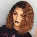 Glueless Bob Soft Ombre Brown Lace Front Wig For Women 14Inch 180Density Kinky Curly Hair Preplucked Daily