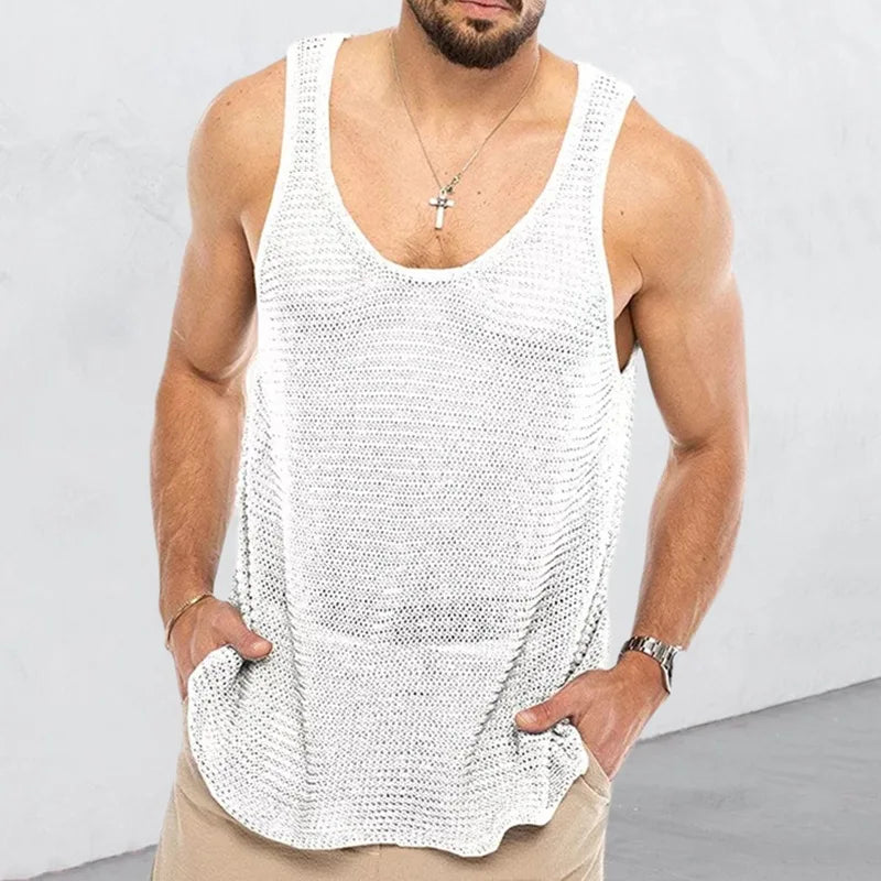 Summer Men Knitted Casual Sleeveless Shirt Man Basketball Tops Slim Sport Vest Singlets Male Clothes