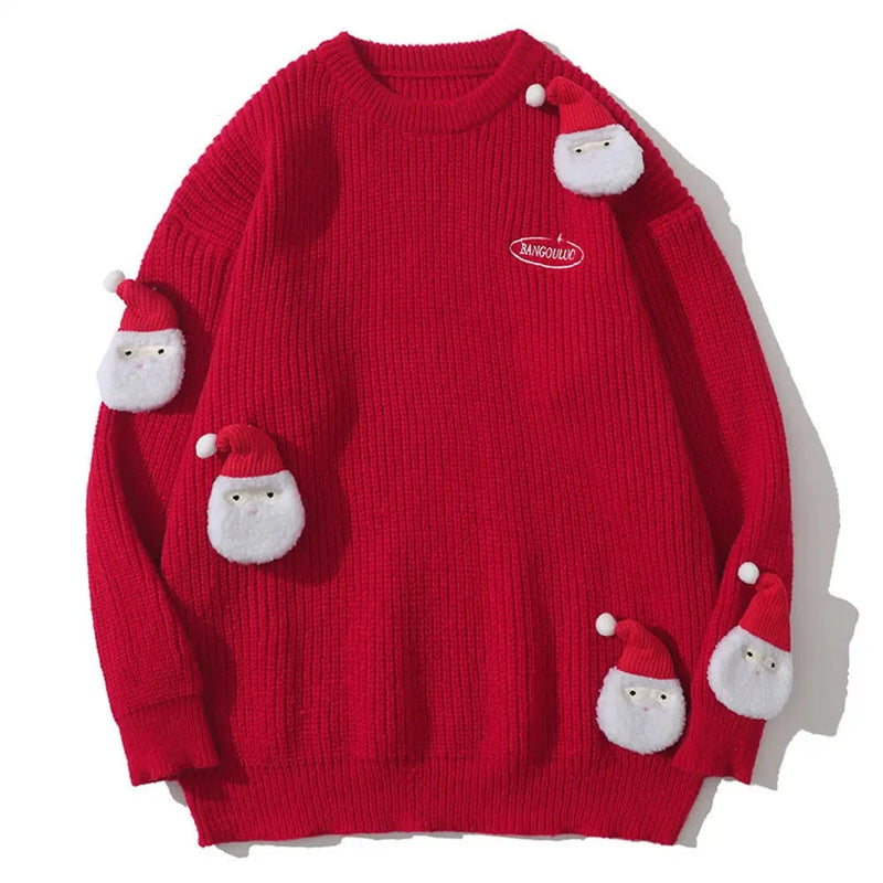 Sweater Men Casual Loose Pullovers Santa Claus Patch Knitted Jumper Sweaters Streetwear