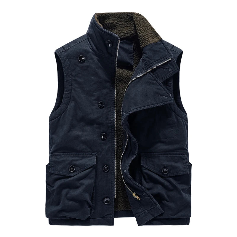 Autumn Winter Men's Fleece Warm Padded Vests Men Stand Collar Army Tactical Waistcoats Men Windbreaker Jackets