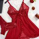 Lingerie Women's Underwear See Through Sleepwear Lace Nightdress And Panty Pijamas Sets Female Nighty
