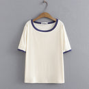 Basic T-Shirt Women Summer Contrast Big O-Neck Tees Short Sleeve Tops Oversized Curve Clothes
