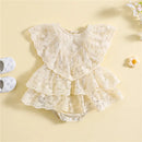 Infant Baby Girl Romper Dress Layered Ruffled Hem Summer Floral Lace Jumpsuit for Newborn Toddler Clothes