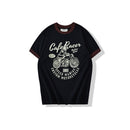 Summer Men Short Sleeved Casual Motorcycle Printed Cotton Round Neck Matching Collar T-Shirt