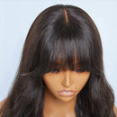 Middle Part Lace Wig With Bangs Body Wave Human Hair Bob Wig Natural Look Luxurious