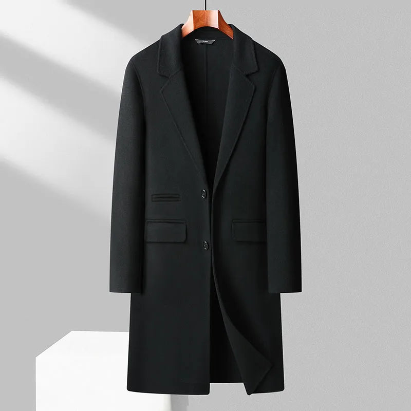 Classic Men's Long Woolen Coats Autumn Winter Casual Top Overcoat Outwear Knee-Length Wool Windbreaker Jacket