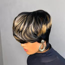 Person with a stylish haircut and earrings against a plain background, Obroi