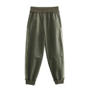 Women's Patchwork Stretch-Waist Pants Frayed Trim