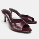 Luxury Thin High  Women Textured Top Design Slide Sandal for Ladies Peep Toe Elegant Designer Heels