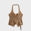 Personalized Design Women's Sleeveless Versatile Vest Halter Neck Backless Zipper Short Top