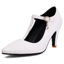 Pumps for Women Pointed Toe Thin Heels 8.5cm Buckle T-Strap Shoes