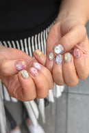 24pcs Rainbow Colorful Nail Patches Spring Summer Tulip Flower Graffitti Press On Nails Macaron Cat's Eye Short False Nail