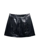 Spring Chic Women Leather Skirt Button Pockets Cover Bag Embossed Mini Skirt