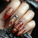 24pcs Dunhuang National Fake Nails Tips Buddha Golden Lotus Pattern Wearable Nails