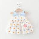 Summer Girls' Dress Fresh Flower Bow Strap Daily Knee Length Cotton Comfortable Dress