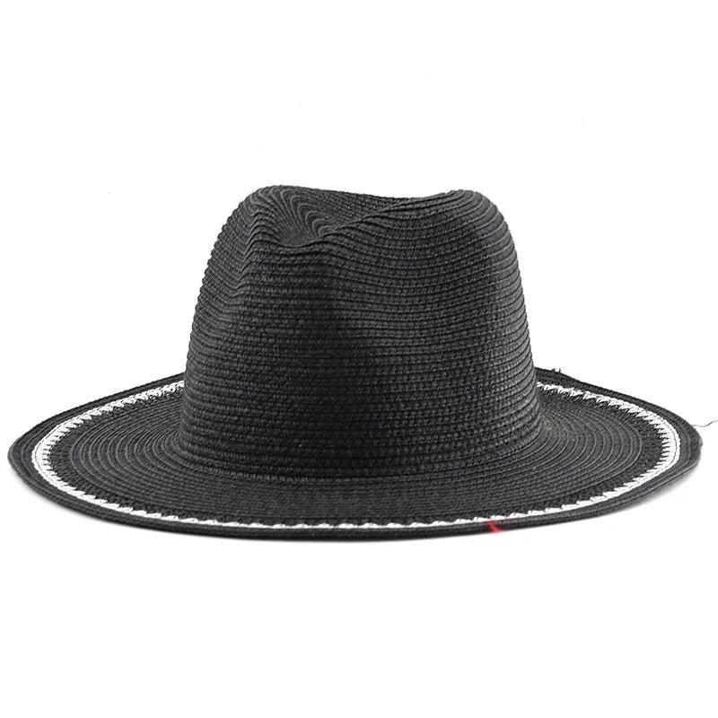 Vacation Beach Trip Striped Hollow Woven Flat Edge Straw Women Summer Sun Shading Couple Hat