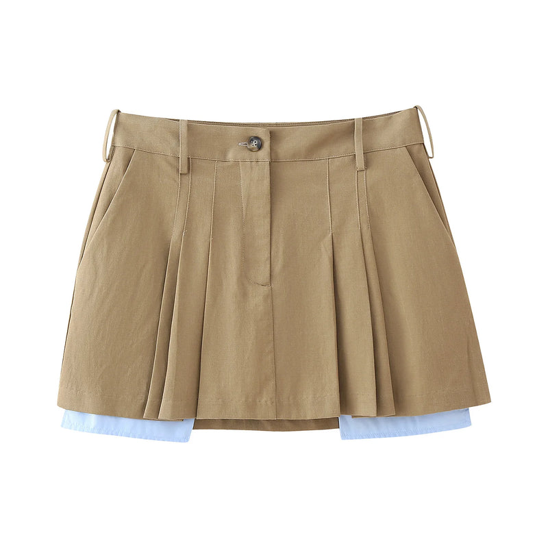 Summer Women's Pleated Skirt Contrast Patchwork Casual Mini Skirts Female
