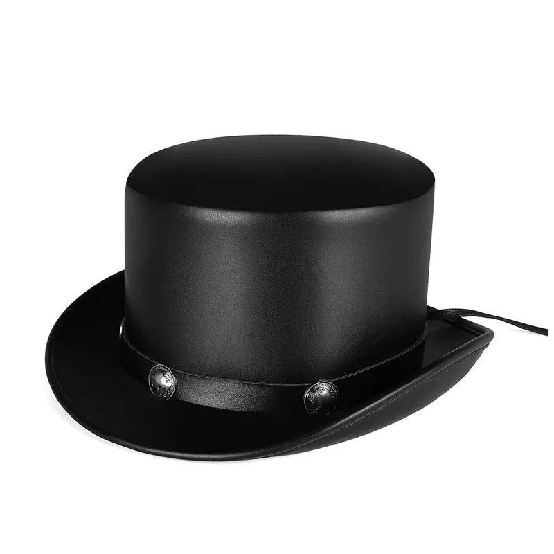 Leather Top Jazz Hat For Men Women Magic Party Cylinder Hat Halloween Cosplay Dress Caps