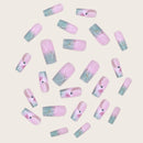 Sweet Medium Square False Nails Blush Pink Flowers Fake Nails Full Cover French Acrylic Press on Nails for Girls
