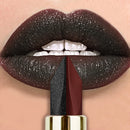Glitter Two-Tone Matte Lipstick, Waterproof Pearlescent Lip Tint in Red, Black & Brown