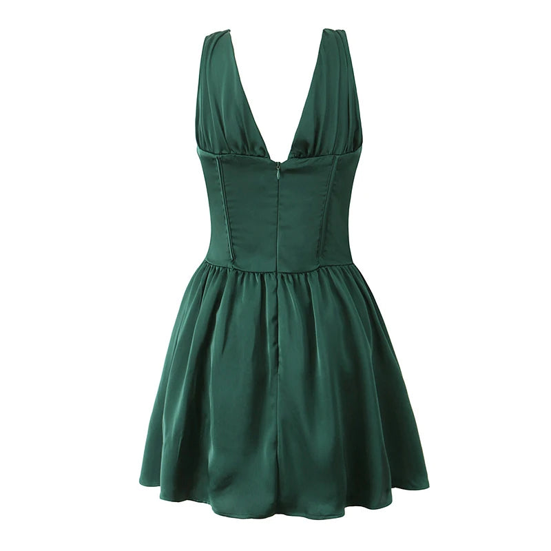 Summer Women Satin Princess Tank Dress Lady Sleeveless Low Waist A-line Mini Dresses