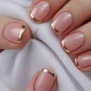 24Pcs Simple Gold French Nails Sets Square Press on Nails Tips Shiny Full Cover Art Nail